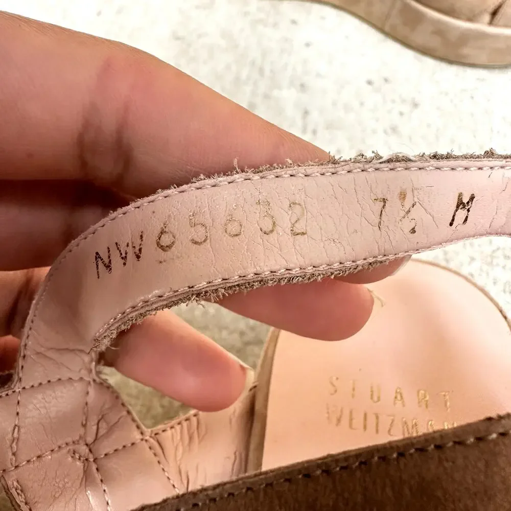 Stuart Weitzman Lockness Nubuck Sandal Tan Wedge Heels Platform Suede 7.5M